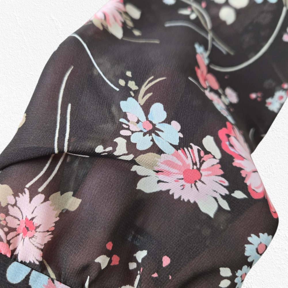 LOFT Brown Floral Cottage Bishop Sleeve V Neck Cropped Wrap Blouse Size 6 - Picture 4 of 10